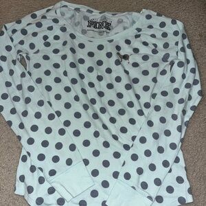 Victoria’s Secret PINK blue Polka Dot Long Sleeve Sleep Shirt Sz L